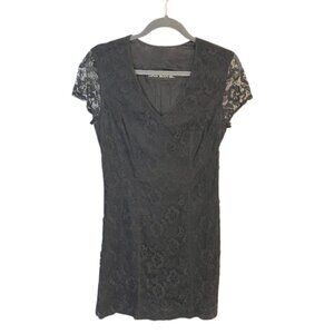 Vintage Dina Bar-El Black Lace Cap Sleeve V-Neck Sheath Dress